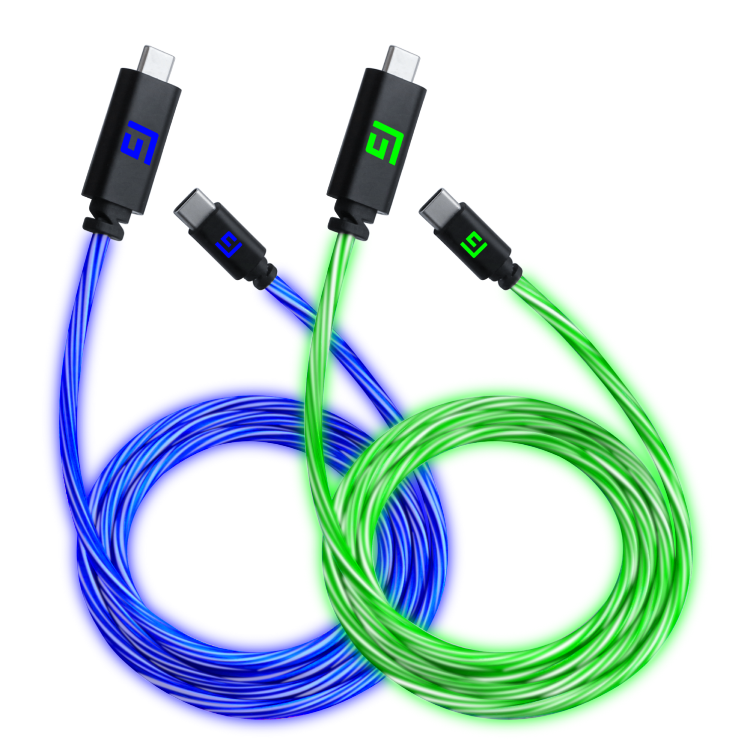 Floating Grip 2x   5m Usb-  Usb-  Cable With Led Light Blue And Green Kabler Geekd Dk