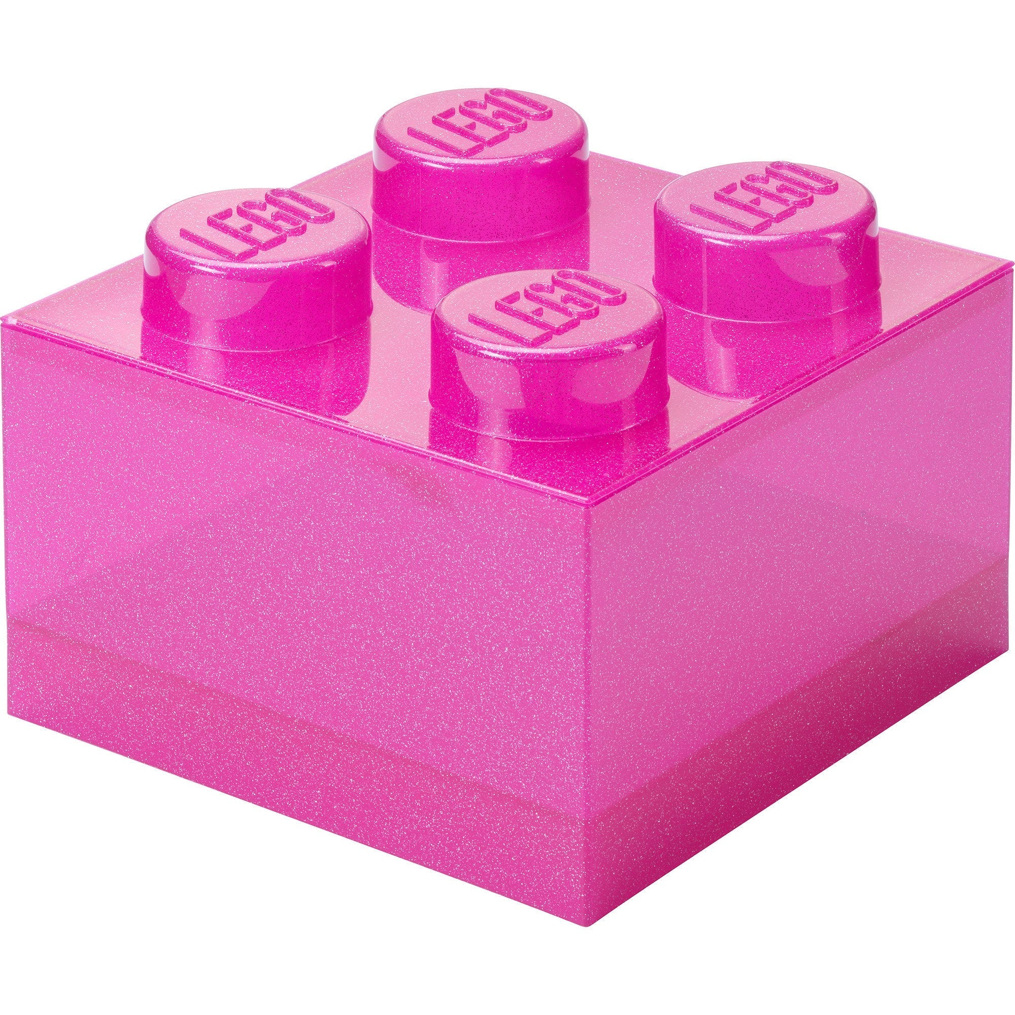 Legoâ  Opbevaringsklods   Med Låg Transparent Pink Glitter Opbevaringskasse Geekd Dk