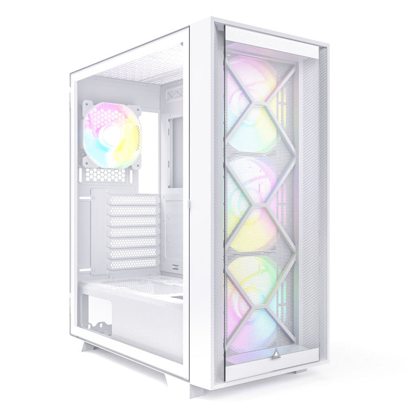 Montech Air 1000 Premium White Midi Tower  Tempered Glass  3x 140mm 120mm Argb Fan  2x Front Panels
