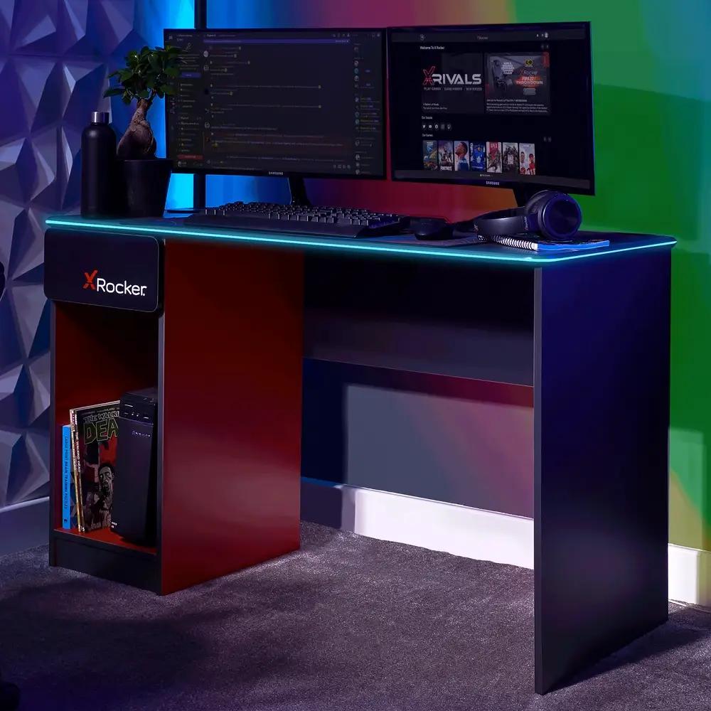 Xrocker Carbon-tek Desk With Wireless Charging And Neo Fiber Led Bord Geekd Dk